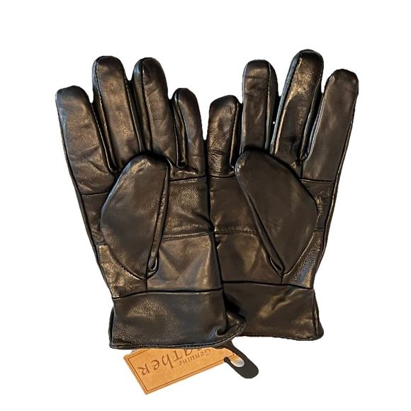 Womens Genuine Sheepskin Leather Gloves w 100% Wool Lining Black W Bow Sz M/L - Picture 2 of 9